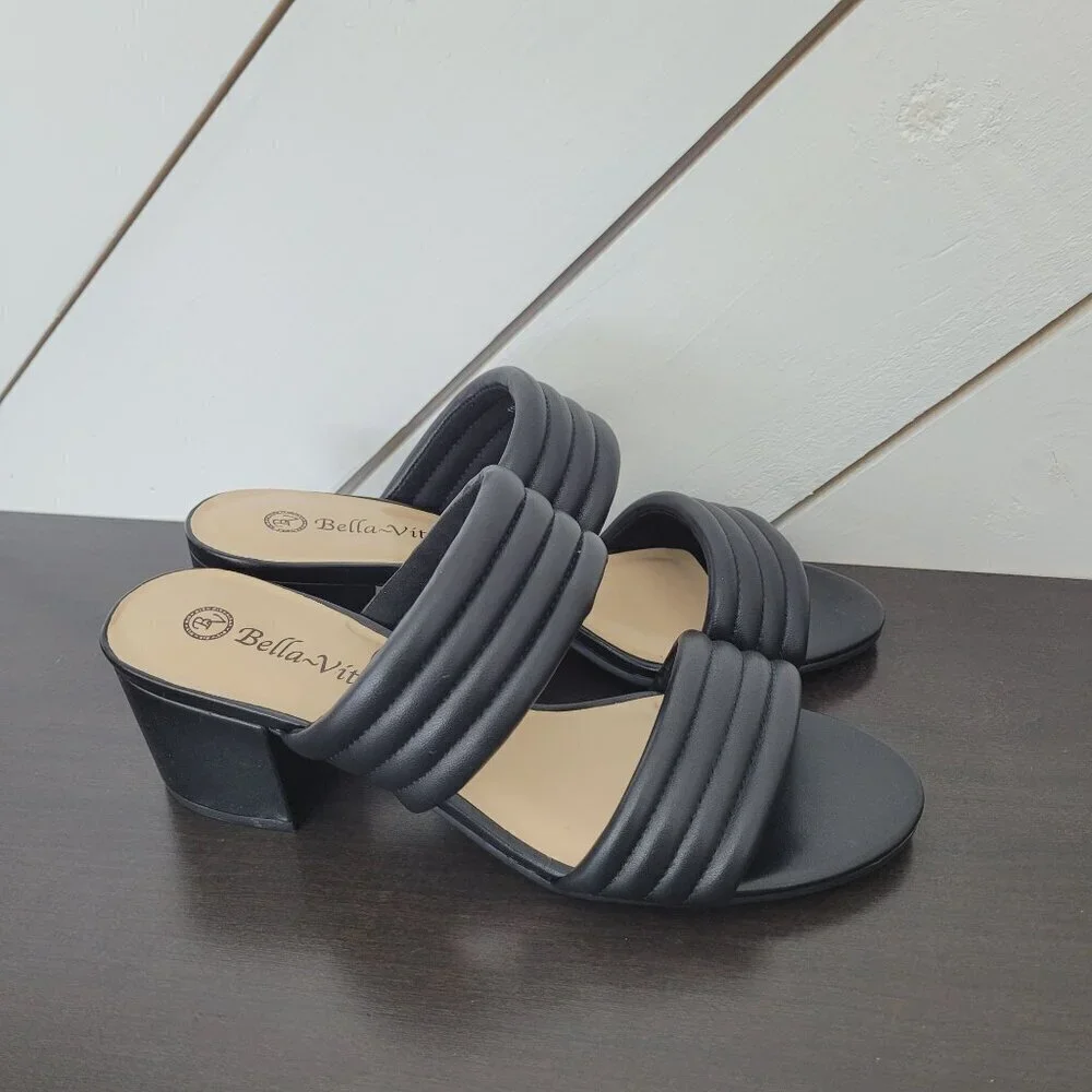 NEW Bella-Vita Georgette Womens 11M Black Leather Slide Sandals 4PT